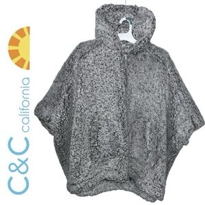 C&C California Gray Hooded Poncho sherpa cardigan size small